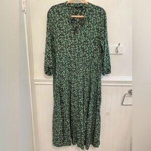 Madewell Long Sleeve Black and Green Floral Dress